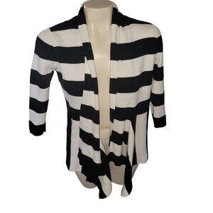 St. Johns Bay Womens Black & White Striped Open-Front Cardigan Sweater L 100% Co